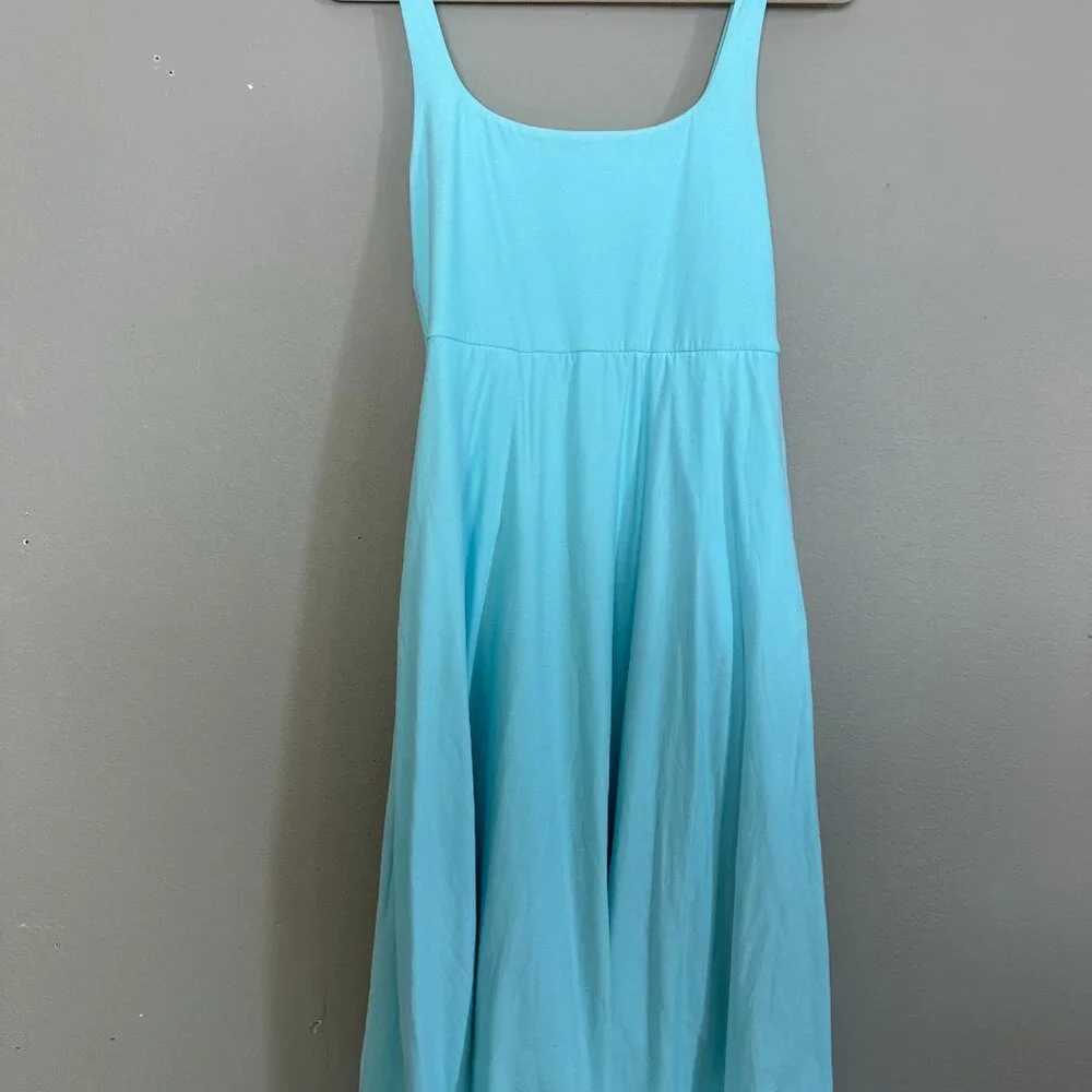 Beyond Yoga Featherweight At The Ready Capri Blue Square Neck Midi Dress - Picture 3 of 5